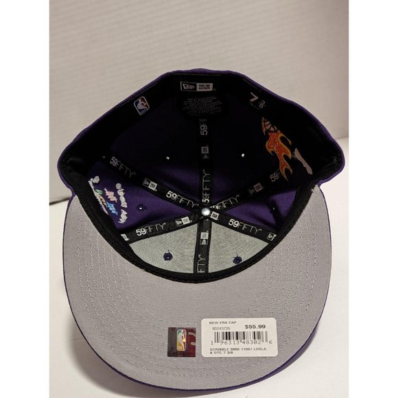 7 3/8 - Los Angeles Lakers Scribble New Era 59Fifty Flat Brim Fitted Hat Purple - Picture 5 of 5